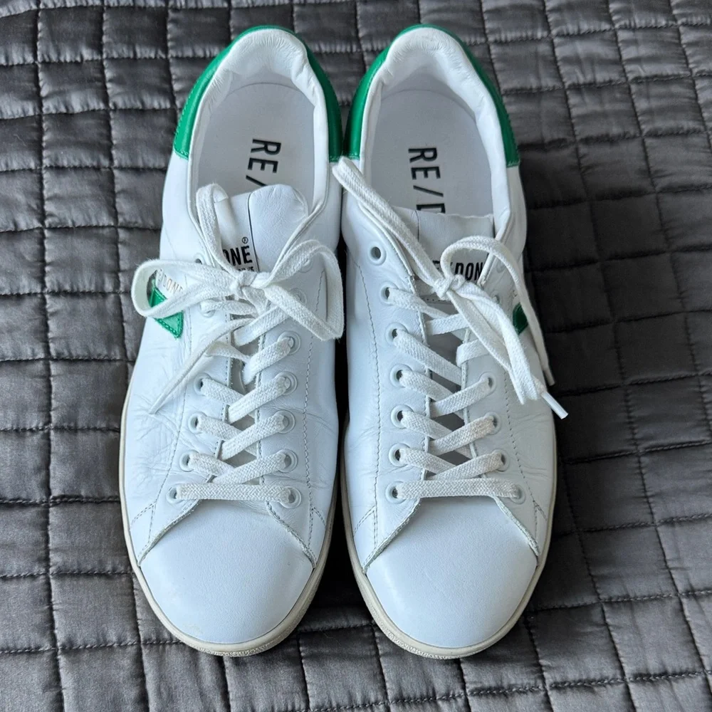 Re/Done 70’s Tennis Sneakers with Green Accents Size US 9 & EU 39